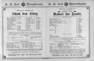 Theaterzettel (Oper und Burgtheater in Wien) 18870907 Seite: 1