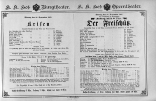 Theaterzettel (Oper und Burgtheater in Wien) 18870912 Seite: 1