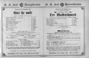 Theaterzettel (Oper und Burgtheater in Wien) 18870920 Seite: 1