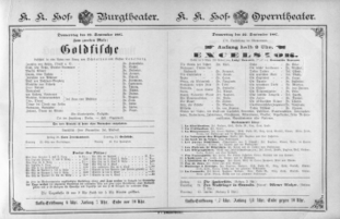 Theaterzettel (Oper und Burgtheater in Wien) 18870922 Seite: 1