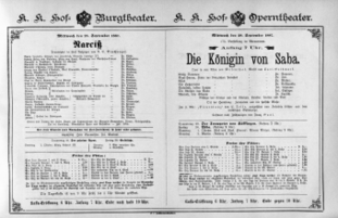 Theaterzettel (Oper und Burgtheater in Wien) 18870928 Seite: 1