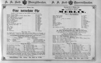 Theaterzettel (Oper und Burgtheater in Wien) 18871002 Seite: 1