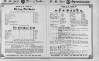 Theaterzettel (Oper und Burgtheater in Wien) 18871010 Seite: 1