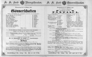 Theaterzettel (Oper und Burgtheater in Wien) 18871013 Seite: 1