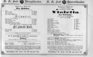 Theaterzettel (Oper und Burgtheater in Wien) 18871017 Seite: 1