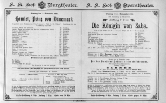 Theaterzettel (Oper und Burgtheater in Wien) 18871101 Seite: 1