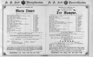 Theaterzettel (Oper und Burgtheater in Wien) 18871102 Seite: 1