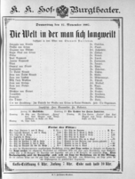 Theaterzettel (Oper und Burgtheater in Wien) 18871117 Seite: 1