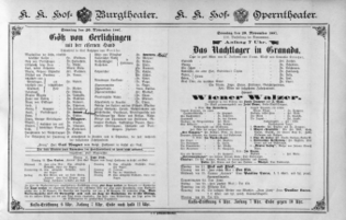 Theaterzettel (Oper und Burgtheater in Wien) 18871120 Seite: 1