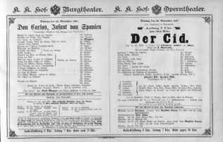 Theaterzettel (Oper und Burgtheater in Wien) 18871122 Seite: 1