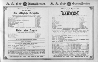 Theaterzettel (Oper und Burgtheater in Wien) 18871123 Seite: 1