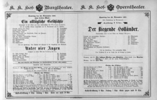Theaterzettel (Oper und Burgtheater in Wien) 18871126 Seite: 1