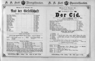 Theaterzettel (Oper und Burgtheater in Wien) 18871128 Seite: 1