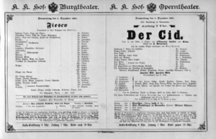 Theaterzettel (Oper und Burgtheater in Wien) 18871201 Seite: 1