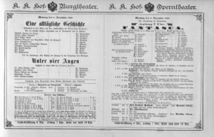 Theaterzettel (Oper und Burgtheater in Wien) 18871205 Seite: 1
