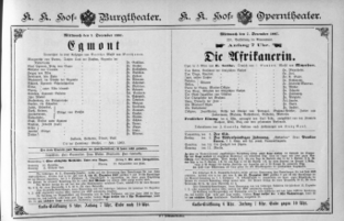 Theaterzettel (Oper und Burgtheater in Wien) 18871207 Seite: 1