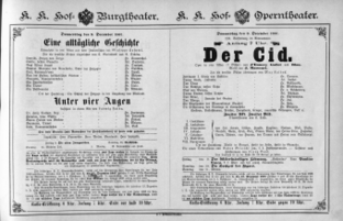 Theaterzettel (Oper und Burgtheater in Wien) 18871208 Seite: 1