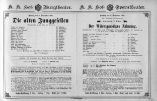 Theaterzettel (Oper und Burgtheater in Wien) 18871209 Seite: 1