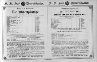 Theaterzettel (Oper und Burgtheater in Wien) 18871213 Seite: 1