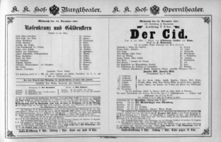 Theaterzettel (Oper und Burgtheater in Wien) 18871214 Seite: 1