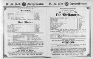 Theaterzettel (Oper und Burgtheater in Wien) 18871220 Seite: 1