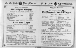 Theaterzettel (Oper und Burgtheater in Wien) 18871227 Seite: 1