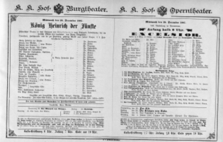 Theaterzettel (Oper und Burgtheater in Wien) 18871228 Seite: 1
