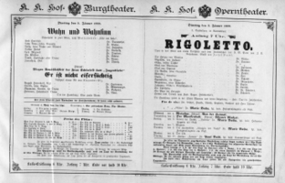 Theaterzettel (Oper und Burgtheater in Wien) 18880103 Seite: 1