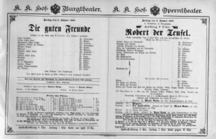 Theaterzettel (Oper und Burgtheater in Wien) 18880106 Seite: 1