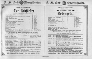 Theaterzettel (Oper und Burgtheater in Wien) 18880109 Seite: 1