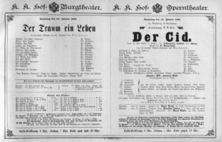 Theaterzettel (Oper und Burgtheater in Wien) 18880114 Seite: 1
