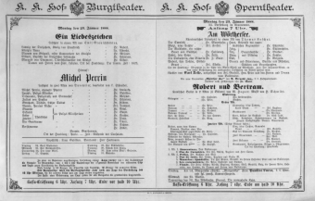 Theaterzettel (Oper und Burgtheater in Wien) 18880123 Seite: 1