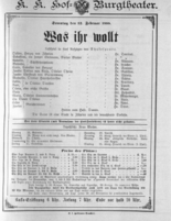 Theaterzettel (Oper und Burgtheater in Wien) 18880212 Seite: 1
