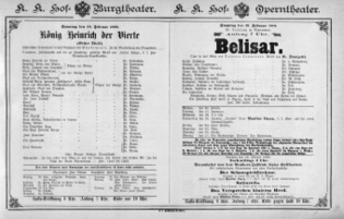Theaterzettel (Oper und Burgtheater in Wien) 18880219 Seite: 1