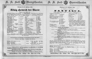 Theaterzettel (Oper und Burgtheater in Wien) 18880221 Seite: 1