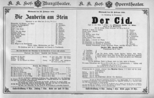 Theaterzettel (Oper und Burgtheater in Wien) 18880222 Seite: 1