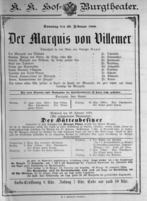 Theaterzettel (Oper und Burgtheater in Wien) 18880226 Seite: 1