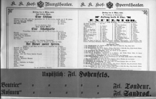 Theaterzettel (Oper und Burgtheater in Wien) 18880302 Seite: 1