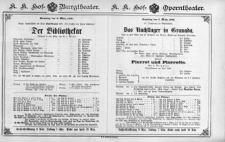 Theaterzettel (Oper und Burgtheater in Wien) 18880303 Seite: 1