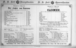 Theaterzettel (Oper und Burgtheater in Wien) 18880307 Seite: 1