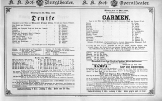 Theaterzettel (Oper und Burgtheater in Wien) 18880319 Seite: 1