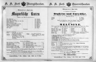 Theaterzettel (Oper und Burgtheater in Wien) 18880404 Seite: 1