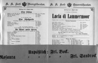 Theaterzettel (Oper und Burgtheater in Wien) 18880406 Seite: 1