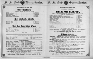 Theaterzettel (Oper und Burgtheater in Wien) 18880425 Seite: 1