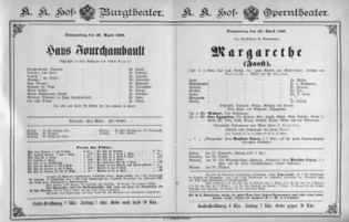 Theaterzettel (Oper und Burgtheater in Wien) 18880426 Seite: 1