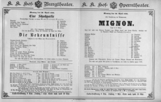 Theaterzettel (Oper und Burgtheater in Wien) 18880430 Seite: 1