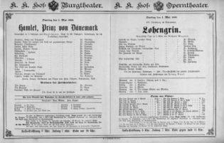 Theaterzettel (Oper und Burgtheater in Wien) 18880501 Seite: 1