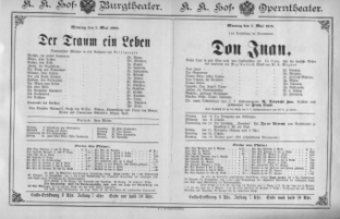 Theaterzettel (Oper und Burgtheater in Wien) 18880507 Seite: 1