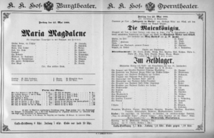 Theaterzettel (Oper und Burgtheater in Wien) 18880525 Seite: 1