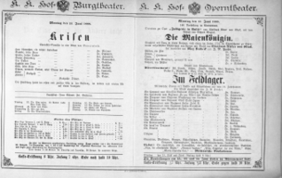 Theaterzettel (Oper und Burgtheater in Wien) 18880611 Seite: 1